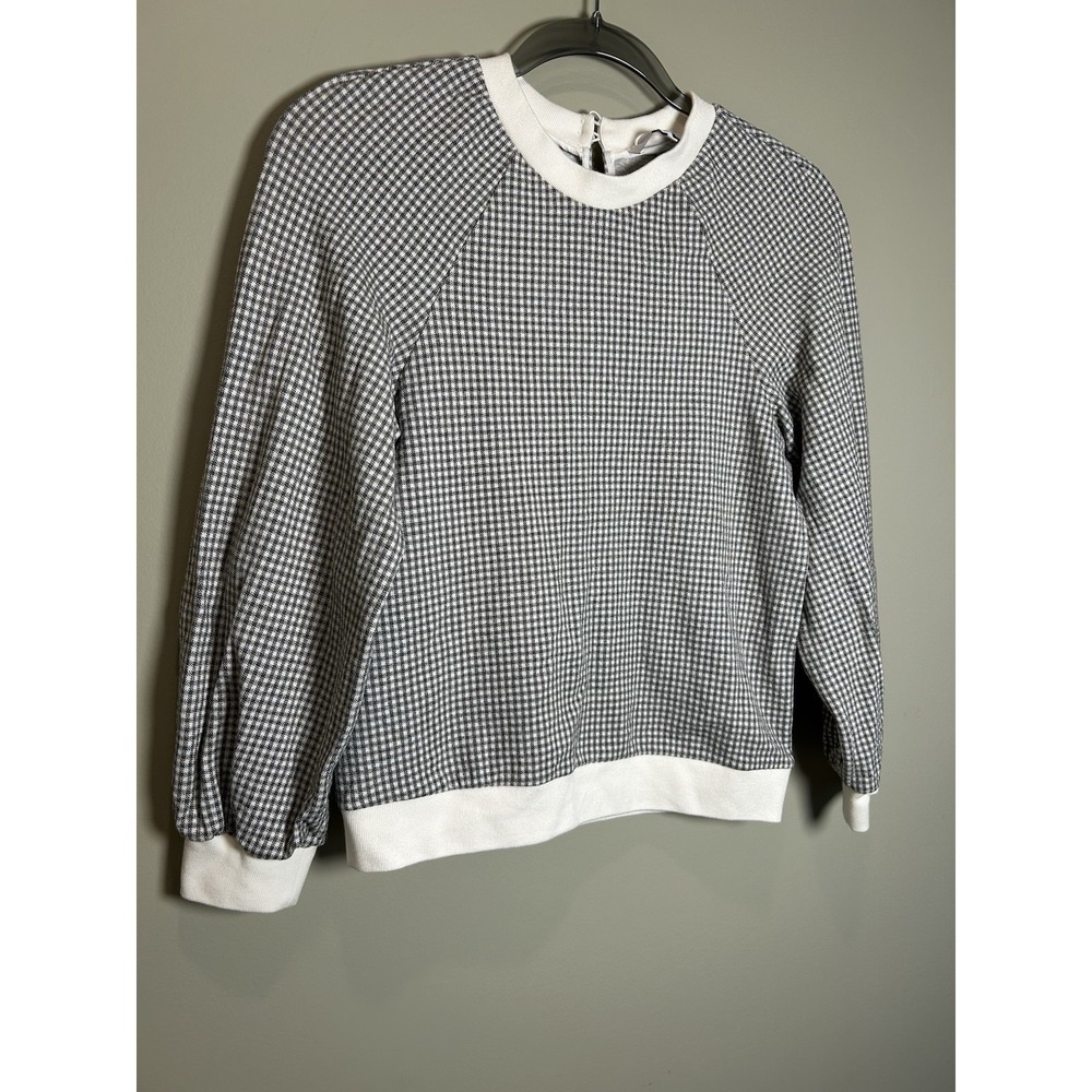 PEARL by Lela Rose XS Grey and White Gingham Crewneck Pullover Long Sleeve Top - Picture 6 of 12